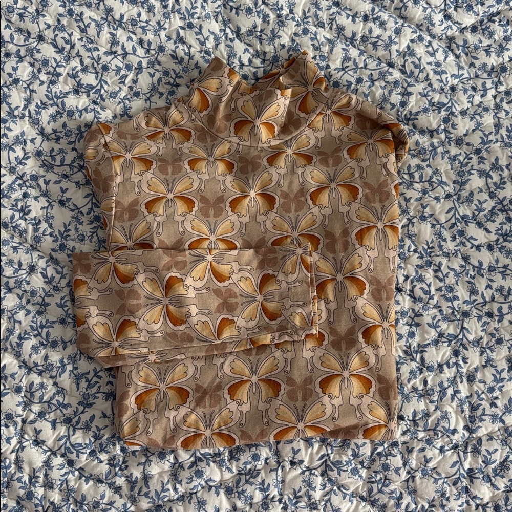 & Other Stories Butterfly Turtleneck - Tan, Pink, and Orange